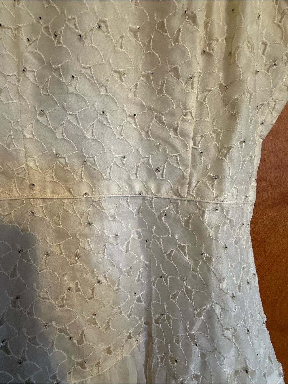 Vintage Ivory Lace Sequin Boho Cottagecore Wedding Dress - Picture 4 of 14